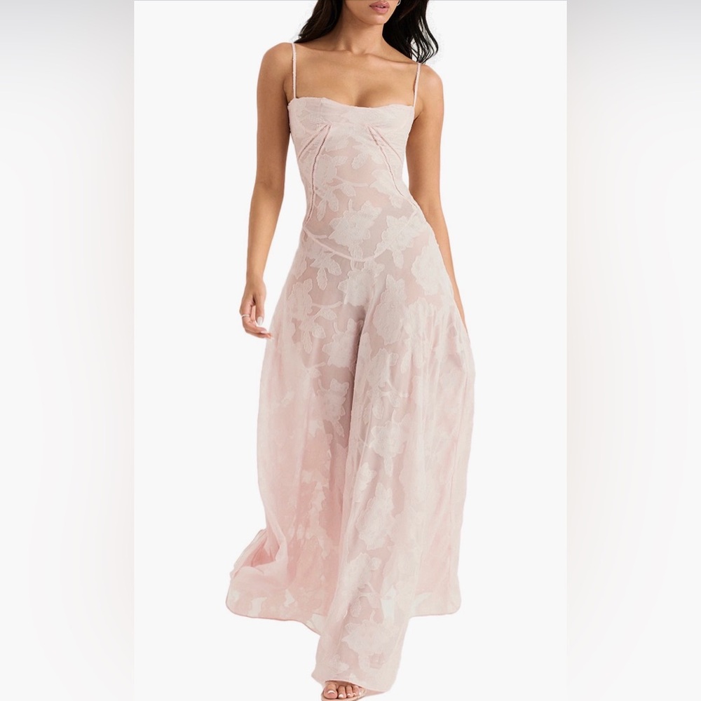 House of CB Blush Pink Floral Lace Maxi Dress